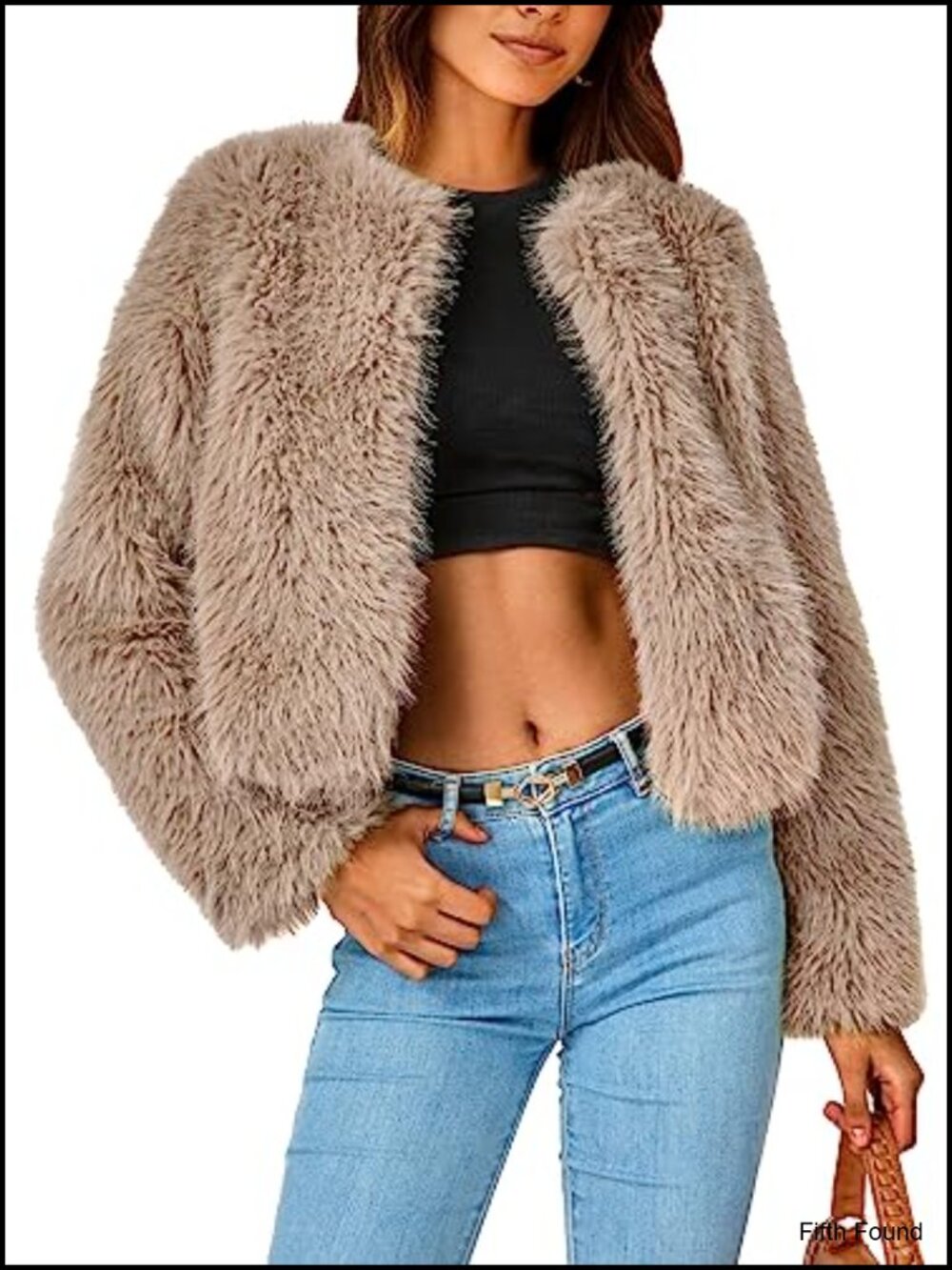Women's Cropped Faux Fur Coat Fuzzy Winter Jacket Loose Fit